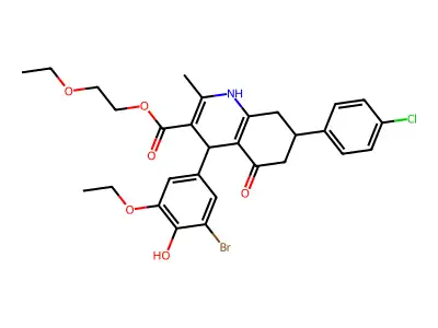 2-ethoxyethyl 4-(3-bromo-5-ethoxy-4-hydroxyphenyl)-7-(4-chlorophenyl)-2-methyl-5-oxo-1,4,5,6,7,8-hexahydroquinoline-3-carboxylate structure
