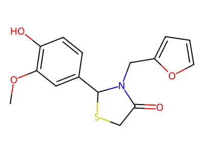 3-(Furan-2-ylmethyl)-2-(4-hydroxy-3-methoxyphenyl)-1,3-thiazolidin-4-one structure
