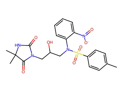 N-[3-(4,4-dimethyl-2,5-dioxoimidazolidin-1-yl)-2-hydroxypropyl]-4-methyl-N-(2-nitrophenyl)benzenesulfonamide structure