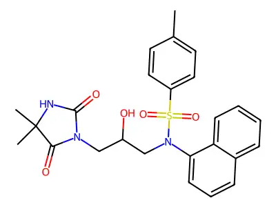 N-[3-(4,4-dimethyl-2,5-dioxoimidazolidin-1-yl)-2-hydroxypropyl]-4-methyl-N-naphthalen-1-ylbenzenesulfonamide structure
