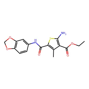 Ethyl 2-amino-5-(1,3-benzodioxol-5-ylcarbamoyl)-4-methylthiophene-3-carboxylate structure