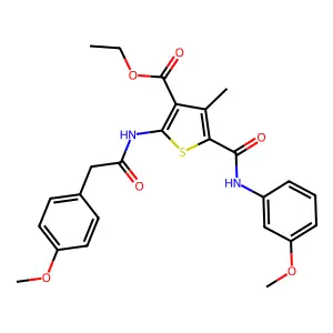 ETHYL 5-[(3-METHOXYPHENYL)CARBAMOYL]-2-[2-(4-METHOXYPHENYL)ACETAMIDO]-4-METHYLTHIOPHENE-3-CARBOXYLATE structure