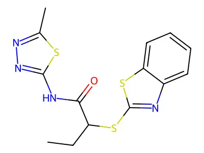 2-(1,3-benzothiazol-2-ylsulfanyl)-N-(5-methyl-1,3,4-thiadiazol-2-yl)butanamide structure