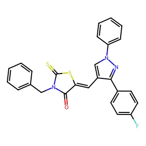 (5Z)-3-benzyl-5-{[3-(4-fluorophenyl)-1-phenyl-1H-pyrazol-4-yl]methylidene}-2-thioxo-1,3-thiazolidin-4-one structure