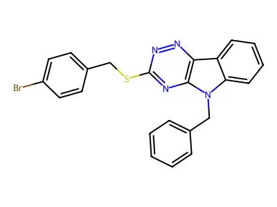 5-benzyl-3-[(4-bromobenzyl)sulfanyl]-5H-[1,2,4]triazino[5,6-b]indole structure