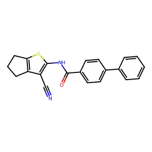 N-(3-cyano-5,6-dihydro-4H-cyclopenta[b]thiophen-2-yl)-4-phenylbenzamide structure