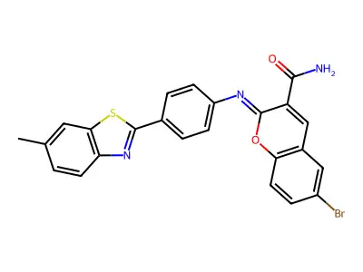 (2Z)-6-bromo-2-{[4-(6-methyl-1,3-benzothiazol-2-yl)phenyl]imino}-2H-chromene-3-carboxamide structure