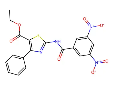 Ethyl 2-(3,5-dinitrobenzamido)-4-phenyl-1,3-thiazole-5-carboxylate structure