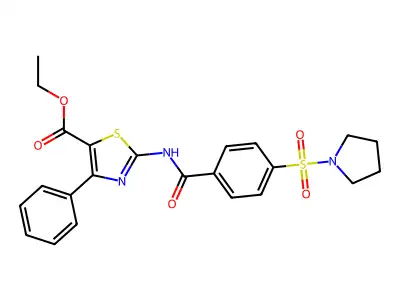 Ethyl 4-phenyl-2-(4-(pyrrolidin-1-ylsulfonyl)benzamido)thiazole-5-carboxylate structure