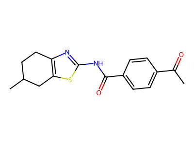 4-acetyl-N-(6-methyl-4,5,6,7-tetrahydro-1,3-benzothiazol-2-yl)benzamide structure