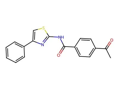 4-acetyl-N-(4-phenyl-1,3-thiazol-2-yl)benzamide structure