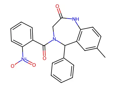 7-methyl-4-(2-nitrobenzoyl)-5-phenyl-3,5-dihydro-1H-1,4-benzodiazepin-2-one structure