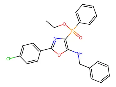 Ethyl (5-(benzylamino)-2-(4-chlorophenyl)oxazol-4-yl)(phenyl)phosphinate structure
