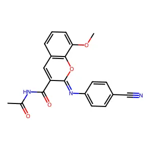 (2Z)-N-acetyl-2-[(4-cyanophenyl)imino]-8-methoxy-2H-chromene-3-carboxamide structure