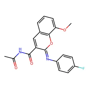 (2Z)-N-acetyl-2-[(4-fluorophenyl)imino]-8-methoxy-2H-chromene-3-carboxamide structure