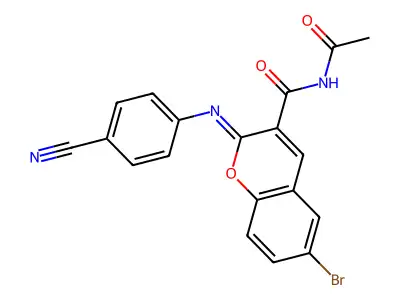 (2Z)-N-acetyl-6-bromo-2-[(4-cyanophenyl)imino]-2H-chromene-3-carboxamide structure