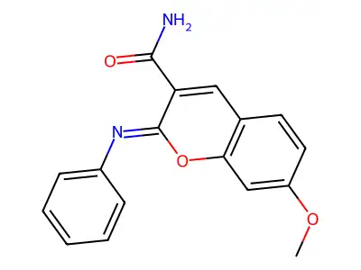 7-Methoxy-2-phenylimino-1-benzopyran-3-carboxamide structure