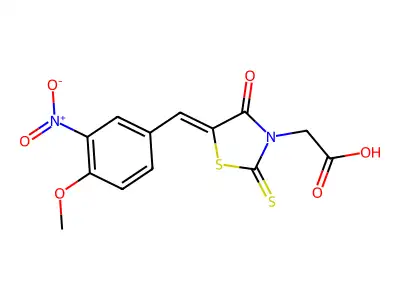 5-[(4-Methoxy-3-nitrophenyl)methylene]-4-oxo-2-thioxo-3-thiazolidineacetic acid structure