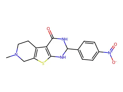 7-methyl-2-(4-nitrophenyl)-2,3,5,6,7,8-hexahydropyrido[4',3':4,5]thieno[2,3-d]pyrimidin-4(1H)-one structure