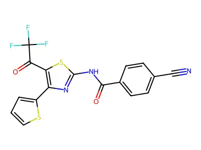 4-cyano-N-[4-thiophen-2-yl-5-(2,2,2-trifluoro-1-oxoethyl)-2-thiazolyl]benzamide structure