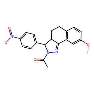 1-[8-Methoxy-3-(4-nitrophenyl)-3,3a,4,5-tetrahydrobenzo[g]indazol-2-yl]ethanone structure