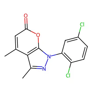 1-(2,5-dichlorophenyl)-3,4-dimethylpyrano[2,3-c]pyrazol-6(1H)-one structure