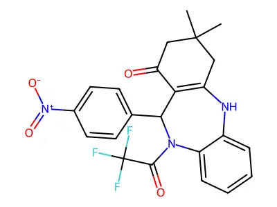 9,9-dimethyl-6-(4-nitrophenyl)-5-(2,2,2-trifluoroacetyl)-6,8,10,11-tetrahydrobenzo[b][1,4]benzodiazepin-7-one structure