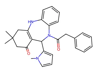 9,9-dimethyl-6-(1-methylpyrrol-2-yl)-5-(2-phenylacetyl)-6,8,10,11-tetrahydrobenzo[b][1,4]benzodiazepin-7-one structure