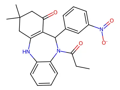 11-{3-nitrophenyl}-3,3-dimethyl-10-propionyl-2,3,4,5,10,11-hexahydro-1H-dibenzo[b,e][1,4]diazepin-1-one structure