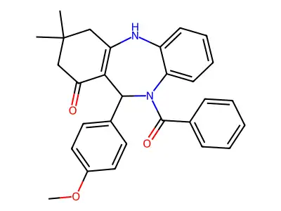 5-benzoyl-6-(4-methoxyphenyl)-9,9-dimethyl-6,8,10,11-tetrahydrobenzo[b][1,4]benzodiazepin-7-one structure