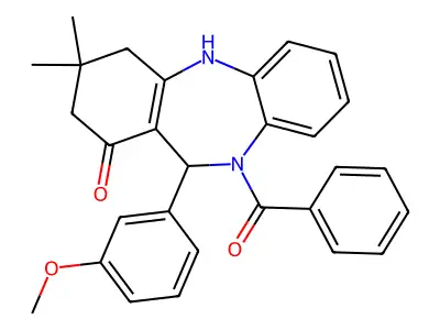 11-(3-methoxyphenyl)-3,3-dimethyl-10-(phenylcarbonyl)-2,3,4,5,10,11-hexahydro-1H-dibenzo[b,e][1,4]diazepin-1-one structure