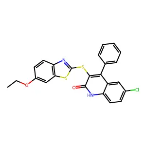 6-chloro-3-[(6-ethoxy-1,3-benzothiazol-2-yl)sulfanyl]-4-phenyl-1H-quinolin-2-one structure