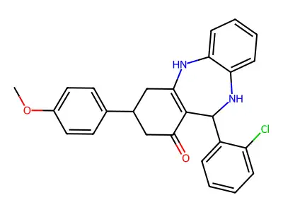 11-(2-chlorophenyl)-3-(4-methoxyphenyl)-2,3,4,5,10,11-hexahydro-1H-dibenzo[b,e][1,4]diazepin-1-one structure