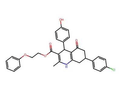 2-phenoxyethyl 7-(4-chlorophenyl)-4-(4-hydroxyphenyl)-2-methyl-5-oxo-1,4,5,6,7,8-hexahydroquinoline-3-carboxylate structure