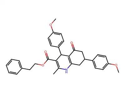 2-phenylethyl 4,7-bis(4-methoxyphenyl)-2-methyl-5-oxo-1,4,5,6,7,8-hexahydroquinoline-3-carboxylate structure