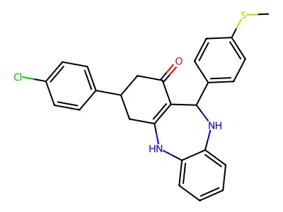 3-(4-chlorophenyl)-11-[4-(methylsulfanyl)phenyl]-2,3,4,5,10,11-hexahydro-1H-dibenzo[b,e][1,4]diazepin-1-one structure