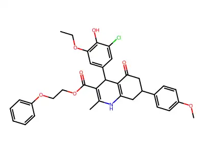 2-phenoxyethyl 4-(3-chloro-5-ethoxy-4-hydroxyphenyl)-7-(4-methoxyphenyl)-2-methyl-5-oxo-1,4,5,6,7,8-hexahydroquinoline-3-carboxylate structure