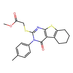 Methyl 2-{[4-(4-methylphenyl)-3-oxo-8-thia-4,6-diazatricyclo[7.4.0.0,2,7]trideca-1(9),2(7),5-trien-5-yl]sulfanyl}acetate structure