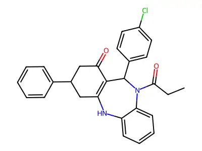 11-(4-chlorophenyl)-3-phenyl-10-propionyl-2,3,4,5,10,11-hexahydro-1H-dibenzo[b,e][1,4]diazepin-1-one structure