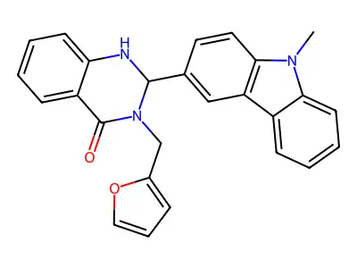 3-(2-furylmethyl)-2-(9-methyl-9H-carbazol-3-yl)-2,3-dihydro-4(1H)-quinazolinone structure