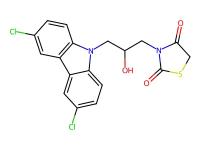 3-[3-(3,6-dichloro-9H-carbazol-9-yl)-2-hydroxypropyl]-1,3-thiazolidine-2,4-dione structure