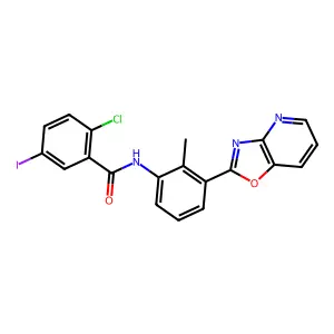 2-chloro-5-iodo-N-[2-methyl-3-([1,3]oxazolo[4,5-b]pyridin-2-yl)phenyl]benzamide structure