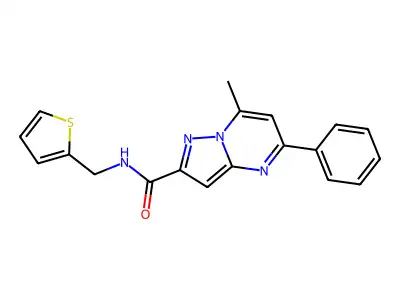 7-methyl-5-phenyl-N-(thiophen-2-ylmethyl)pyrazolo[1,5-a]pyrimidine-2-carboxamide structure