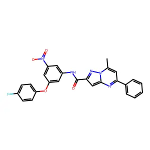 N-[3-(4-fluorophenoxy)-5-nitrophenyl]-7-methyl-5-phenylpyrazolo[1,5-a]pyrimidine-2-carboxamide structure