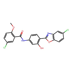5-chloro-N-[4-(5-chloro-1,3-benzoxazol-2-yl)-3-hydroxyphenyl]-2-methoxybenzamide structure