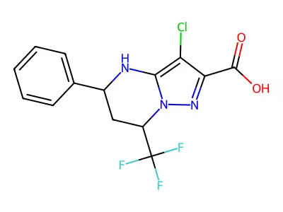 3-chloro-5-phenyl-7-(trifluoromethyl)-4,5,6,7-tetrahydropyrazolo[1,5-a]pyrimidine-2-carboxylic acid structure