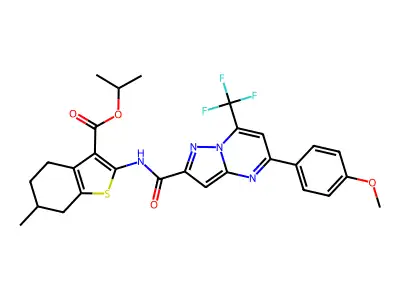 1-Methylethyl 4,5,6,7-tetrahydro-2-[[[5-(4-methoxyphenyl)-7-(trifluoromethyl)pyrazolo[1,5-a]pyrimidin-2-yl]carbonyl]amino]-6-methylbenzo[b]thiophene-3-carboxylate structure