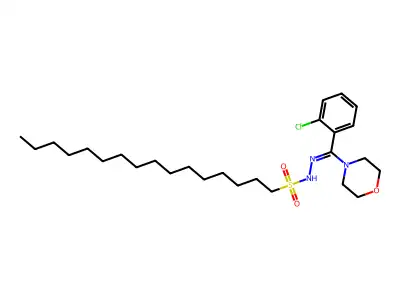 N-[[(2-chlorophenyl)-morpholin-4-ylmethylidene]amino]hexadecane-1-sulfonamide structure