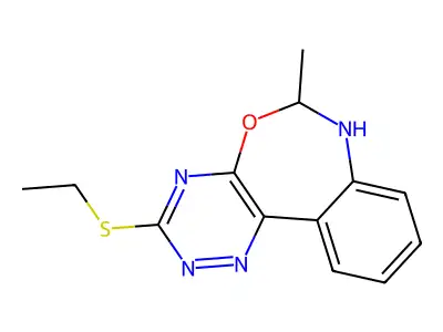 Ethyl 6-methyl-6,7-dihydro[1,2,4]triazino[5,6-d][3,1]benzoxazepin-3-yl sulfide structure