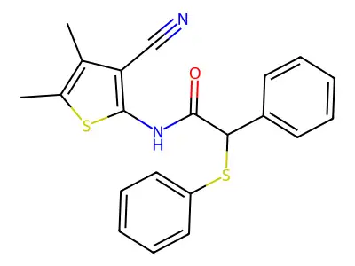 N-(3-cyano-4,5-dimethylthiophen-2-yl)-2-phenyl-2-phenylsulfanylacetamide structure